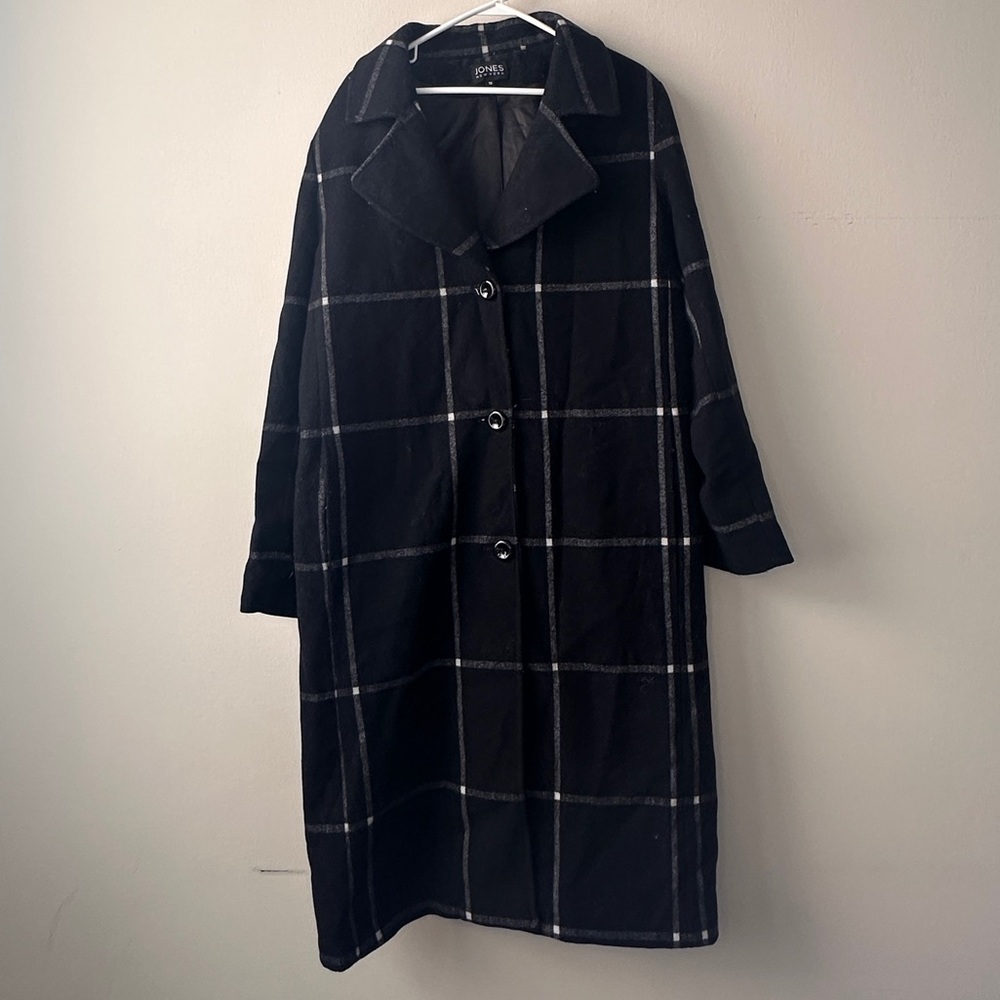 Long Peacoat / Trench Coat - Classic Black & White - Plus Size